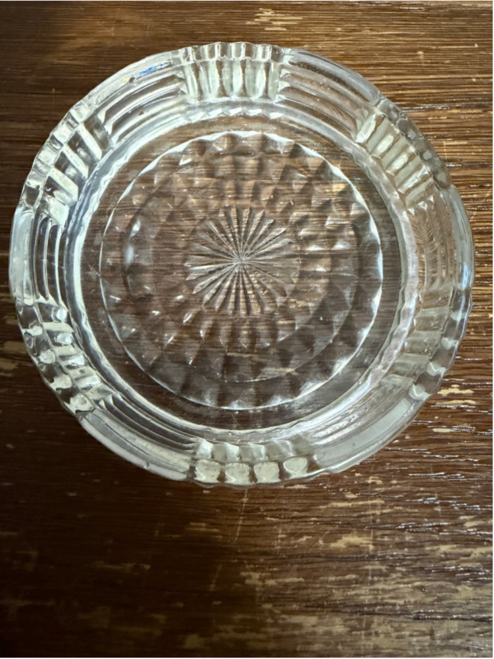 Vintage Clear Pressed Glass Ashtray 4” Starburst Ribbed Geometric MCM
